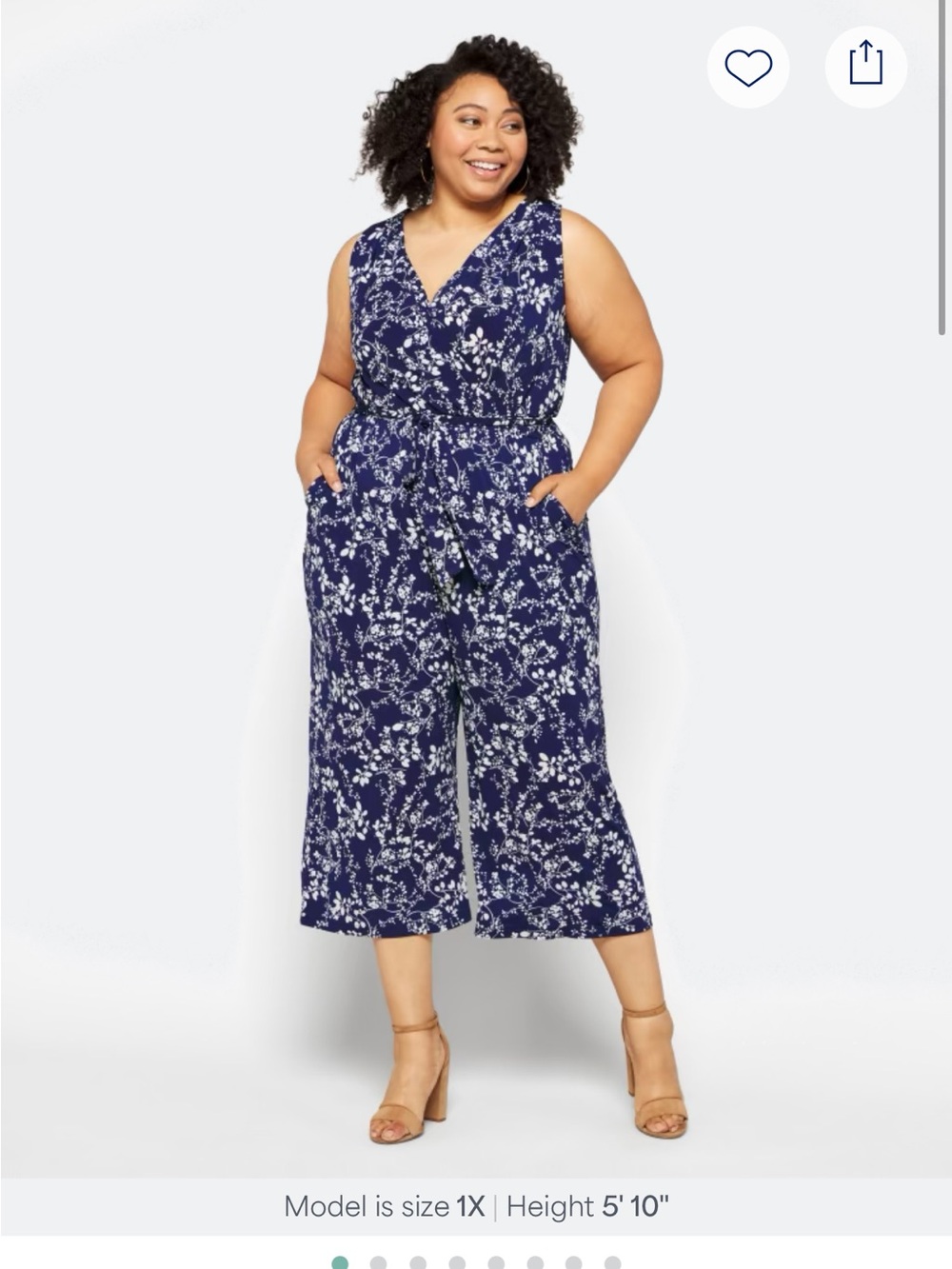 Plus Floral V-Neck Navy Jumpsuit
